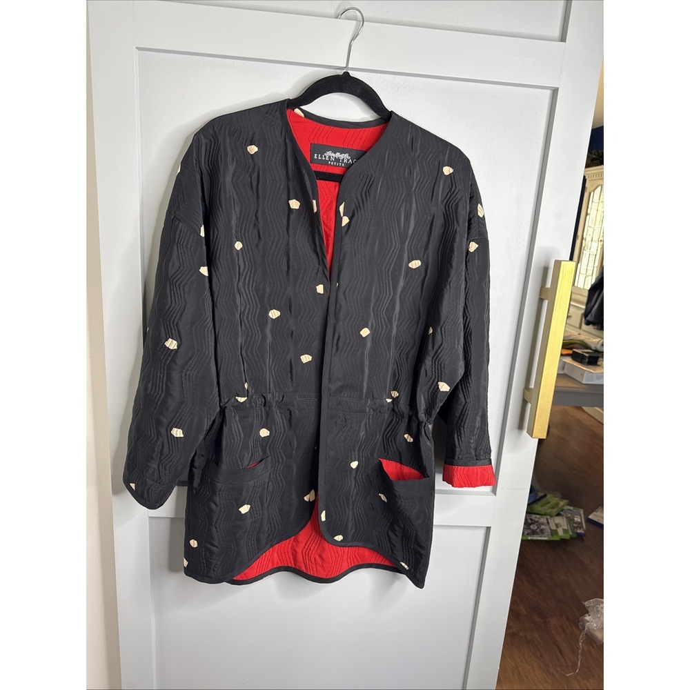 Vntg Womens Linda Allard‎ For Ellen Tracy Petite Red/Black Silk Quilted Jacket